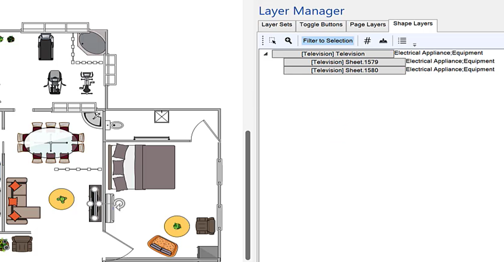 All the sub-shapes assigned to the layers of the top shape